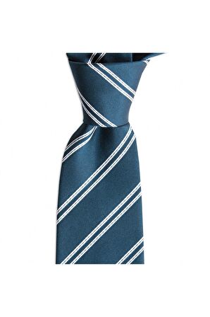 Koyu yeşil çizgili 8 cm genişliğinde ipek kravat