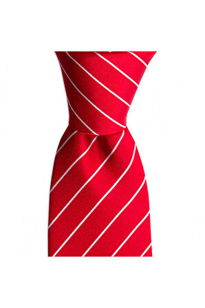 Kırmızı çizgili 7,5 cm genişliğinde ipek kravat