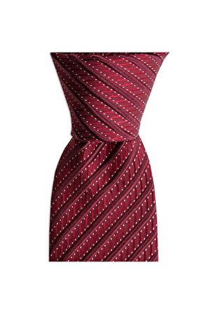 Bordo çizgili 7,5 cm genişliğinde ipek kravat