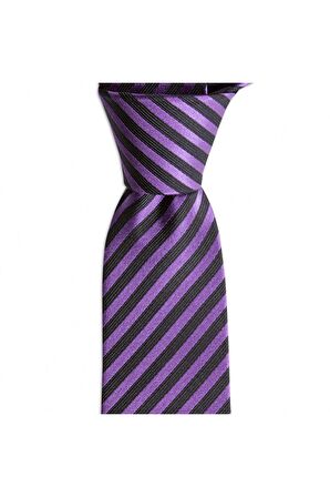 Mor çizgili 7,5 cm genişliğinde ipek kravat