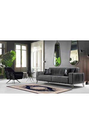 Vizon-Lacivert Pvc Deri Kaymaz Taban Göbekli Salon Saçaksız Halı 328-00