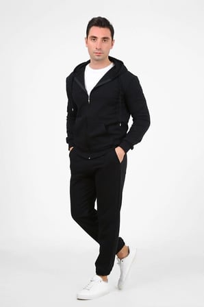 Unisex Siyah Fermuarlı Ceket Takım Eşofman Takımı
