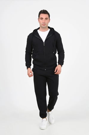 Unisex Siyah Fermuarlı Ceket Takım Eşofman Takımı