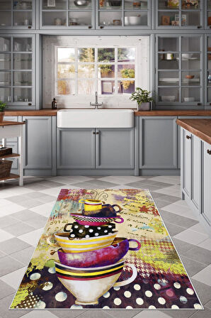 Multi Dot Keçe Kaymaz Taban Vintage Mutfak Saçaksız Halı LB107