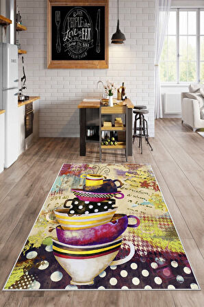 Multi Dot Keçe Kaymaz Taban Vintage Mutfak Saçaksız Halı LB107