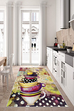 Multi Dot Keçe Kaymaz Taban Vintage Mutfak Saçaksız Halı LB107