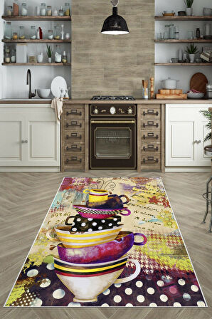 Multi Dot Keçe Kaymaz Taban Vintage Mutfak Saçaksız Halı LB107