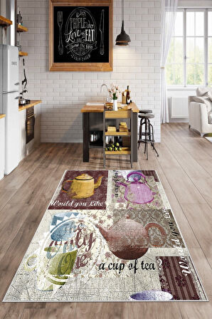 Multi Dot Keçe Kaymaz Taban Vintage Mutfak Saçaksız Halı MM342