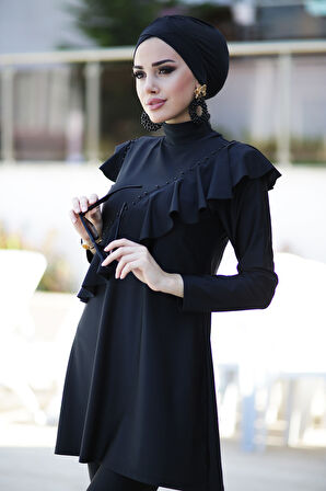 Tasarım Likralı Tam Kapalı Tesettür Mayo Fırfır Volan R032 Hatice Sultan | XL