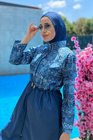 Remsa Mayo Paraşüt Tam Kapalı Tesettür Mayo Çini Desen R040 Rabia | XXL