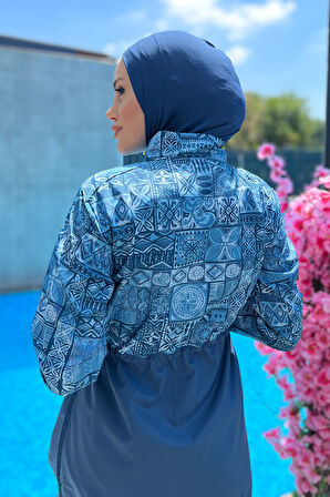 Remsa Mayo Paraşüt Tam Kapalı Tesettür Mayo Çini Desen R040 Rabia | XXL