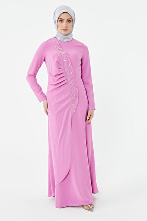 SETRMS PEMBE Taşlı Drape Detaylı Abiye Elbise 24251292325129