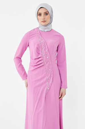 SETRMS PEMBE Taşlı Drape Detaylı Abiye Elbise 24251292325129