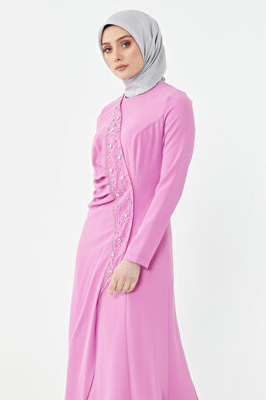 SETRMS PEMBE Taşlı Drape Detaylı Abiye Elbise 24251292325129