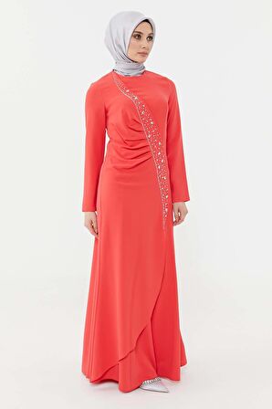 SETRMS MERCAN Taşlı Drape Detaylı Abiye Elbise 24251292325129