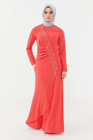 SETRMS MERCAN Taşlı Drape Detaylı Abiye Elbise 24251292325129