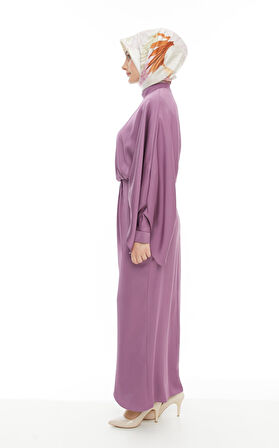 SETRMS LİLA Drape Detaylı Yarasa Kol Abiye Elbise 2425112