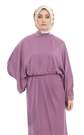 SETRMS LİLA Drape Detaylı Yarasa Kol Abiye Elbise 2425112