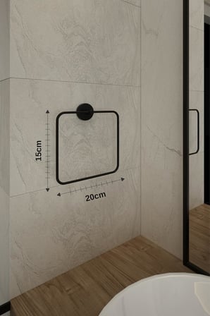 Lotus Siyah Kare Havluluk, Yapışkanlı ve Vidalı Montajlı Banyo Havlu Askısı, Mat Siyah Statik Boyama, 35 mm Oval Bantlı Duvar Havluluk, Metal