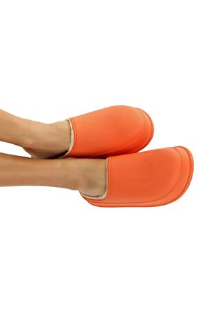 Turuncu Mat Faylon Taban Içi Kürklü Ev Terliği