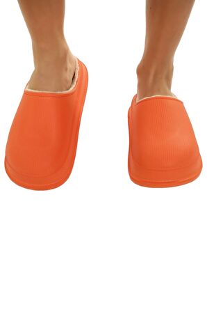 Turuncu Mat Faylon Taban Içi Kürklü Ev Terliği