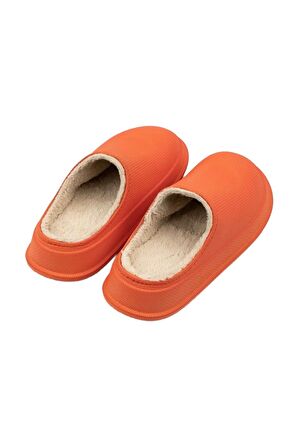 Turuncu Mat Faylon Taban Içi Kürklü Ev Terliği