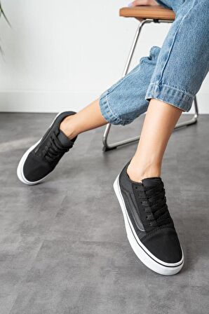 Siyah Siyah (Beyaz Taban) Günlük Unisex (Kadın/Erkek) Sneaker