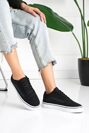 Siyah Siyah (Beyaz Taban) Günlük Unisex (Kadın/Erkek) Sneaker