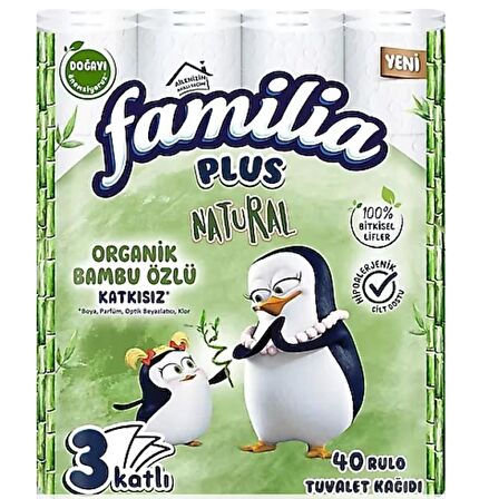 Familia Plus Natural Tuvalet Kağıdı (Bambu Özlü-Katkısız) (3 katlı) (40 lı Rulo) (1 Koli/Paket)