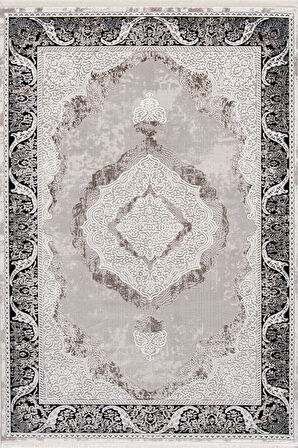 Enti Halı Miras Koleksiyonu Akrilik Saçaklı Halı 6805 Gri-Siyah