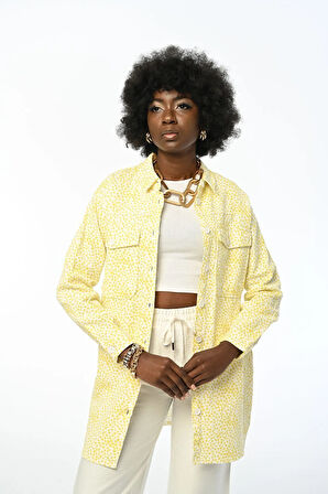 Benek Desenli Çift Cep Kapaklı Sarı Gabardin Gömlek Ceket