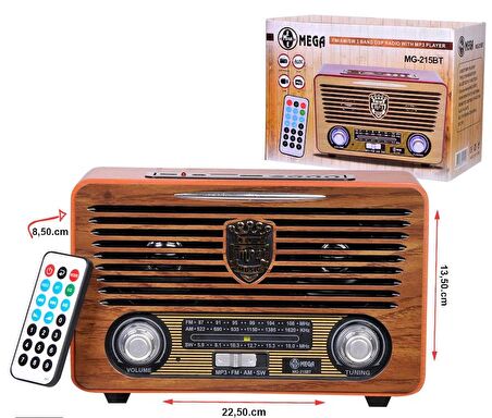 MEGA MG-215BT RADYO NOSTALJİ ŞARJLI BT/USB/SD/FM