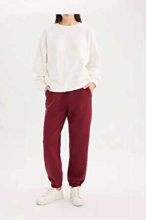 Jogger 3 İplik Şardonlu Cepli Tek Alt Siyah Siyah Bordo