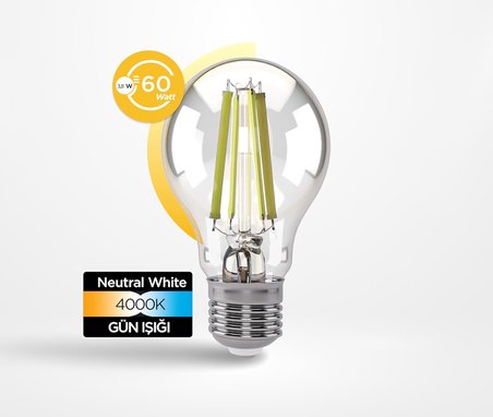 Filament Ampul E27 A Sınıfı Enerji 3.8W 806LM 4000K Clear