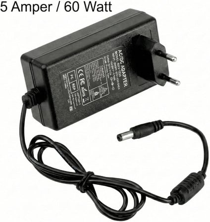 12V Fişli Adaptör 5 Amper 60 Watt - Şerit LED, Modem ve Kamera Uyumlu Güç Kaynağı Trafosu - Cata