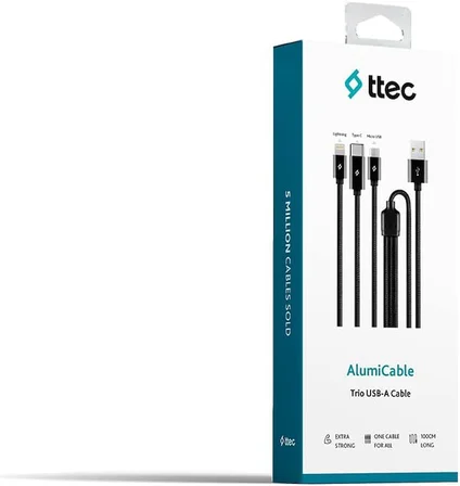 AlumiCable Trio Şarj Kablosu 1mt. Type-C, Lightning, Micro USB