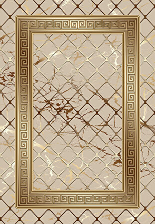 Vizon-Gold Deko Deri Kaymaz Taban Versace Salon Saçaksız Halı B1280