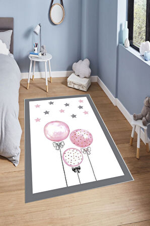 Renkli Pvc Deri Kaymaz Taban Balon Çocuk Saçaksız Halı H7098