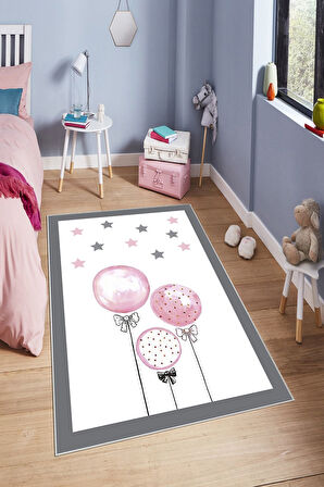 Renkli Pvc Deri Kaymaz Taban Balon Çocuk Saçaksız Halı H7098