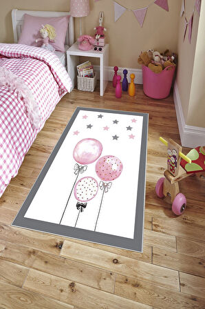 Renkli Pvc Deri Kaymaz Taban Balon Çocuk Saçaksız Halı H7098