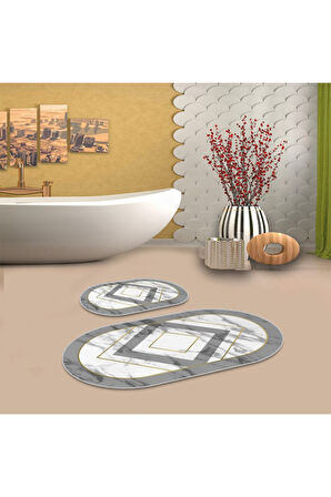 Gri  Kaymaz Taban  Oval Banyo Paspas Takım  BB-100