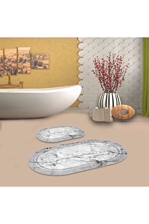 Gri  Kaymaz Taban  Oval Banyo Paspas Takım  BB-102