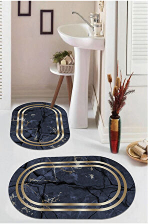 Lacivert  Kaymaz Taban  Oval Banyo Paspas Takım  BB-113