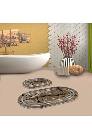 Kahverengi  Kaymaz Taban  Oval Banyo Paspas Takım  BB-115