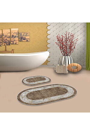 Kahverengi  Kaymaz Taban  Oval Banyo Paspas Takım  BB-116