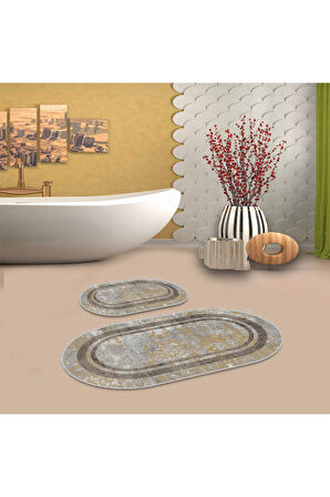 Multi  Kaymaz Taban Retro Oval Banyo Paspas Takım  BB-124