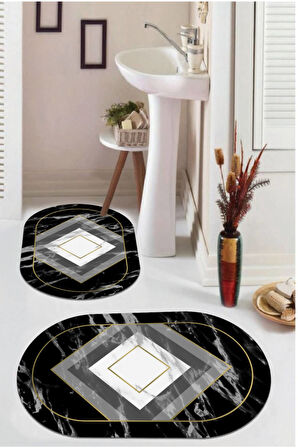 Siyah  Kaymaz Taban  Oval Banyo Paspas Takım  BB-128