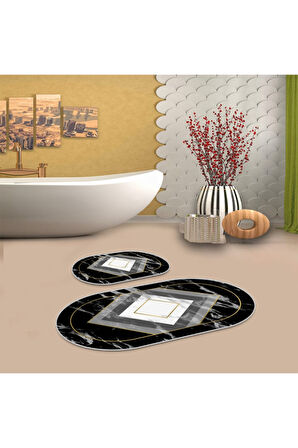 Siyah  Kaymaz Taban  Oval Banyo Paspas Takım  BB-128
