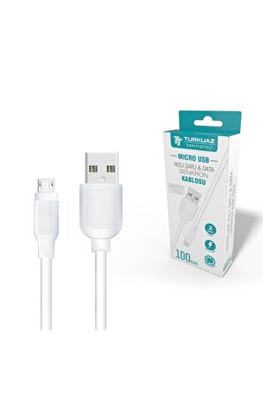 Şarj Data Senkron Kablosu Micro Usb Plus Hızlı Şarj Kablosu Fast Max 2a Beyaz 1 Metre Eko