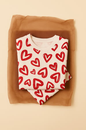 Kız Çocuk Pijama Takımı Kalp Desenli Uzun Kollu Pamuklu 4-9 Yaş